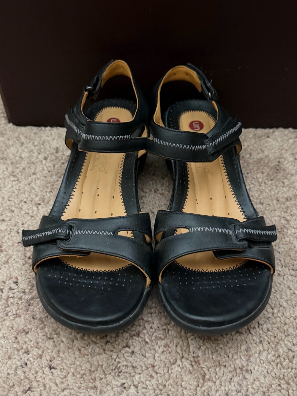 Clarks structured  Black Leather Adjustable-Strap Women's Sandals